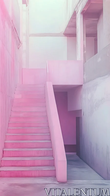 Pink concrete stairwell stands inside minimal urban courtyard