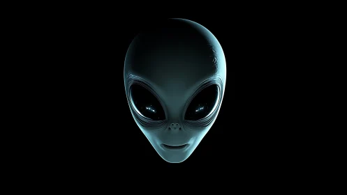 Gentle alien visitor emerging softly from the darkness.