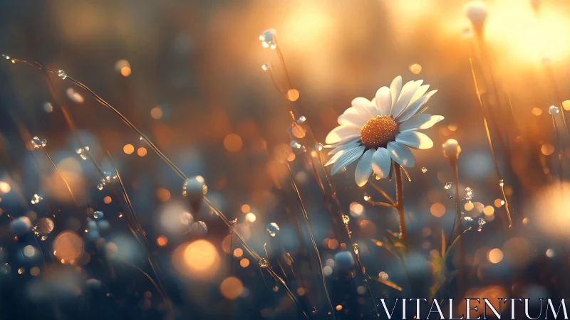 Daisies with Morning Dew in Golden Sunlight