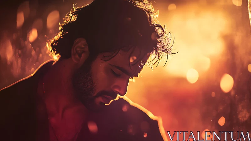 Silhouetted male profile in warm backlit environment.