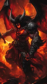 Winged hellfire demon lord in volcanic inferno armor