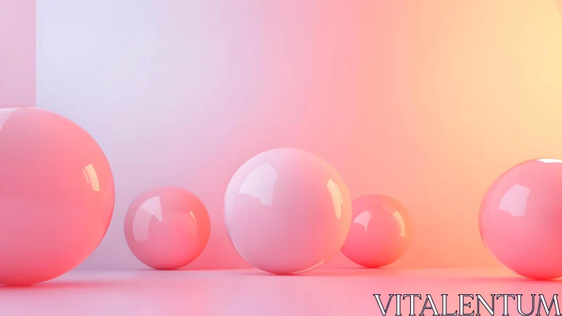 Minimal 3D spheres in gradient pastel spatial composition.