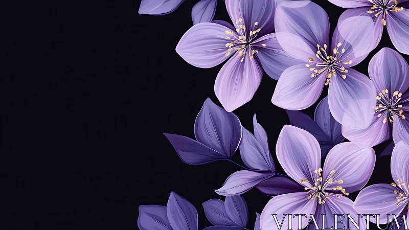 Purple Flowers Against Black Background