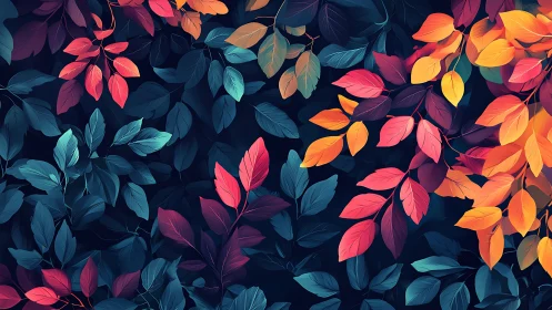 Vibrant gradient foliage against deep midnight background.