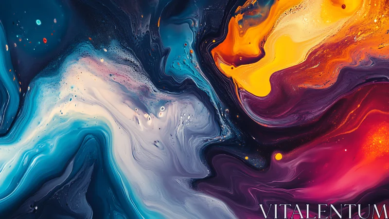 Multicolored fluid abstraction with swirling pigment flows.