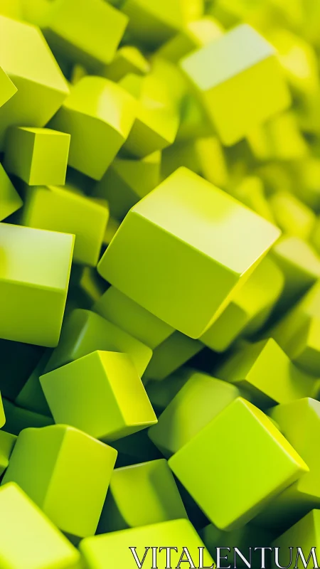 Neon lime cubes float in a dynamic abstract 3D cascade