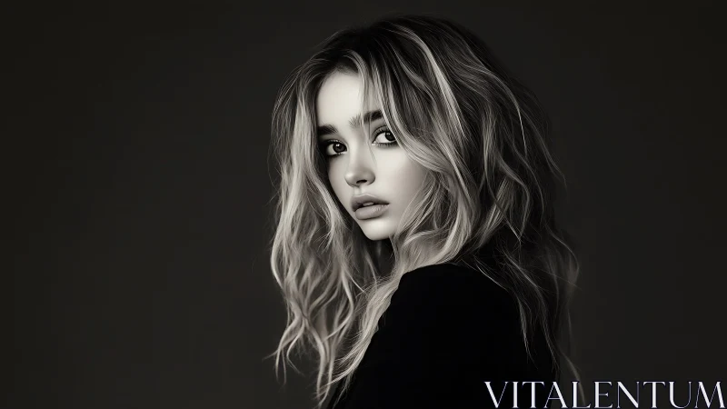 Digital portrait shows young woman in high contrast lighting