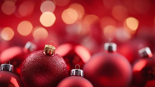 Sparkling red baubles quietly rehearse their holiday glow