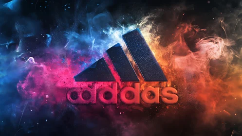 Explosive neon smoke surrounds embossed sports logo mark