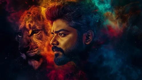 Lion-soul portrait in blazing nebula colors unbound.