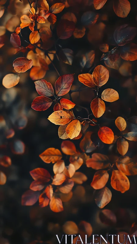 Autumn leaves display warm orange and red tones in soft focus