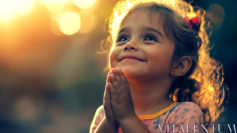 Photorealistic portrait of child in golden hour backlight.