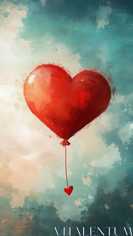 Red Heart Balloon Against Turbulent Sky.