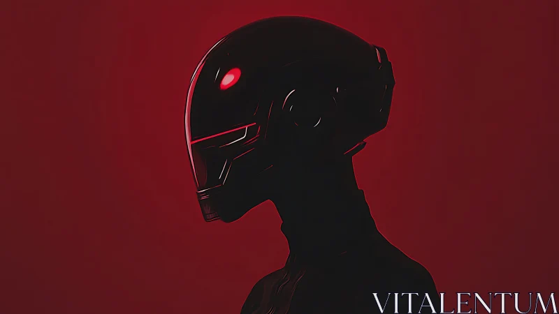 Midnight android profile glowing softly in crimson light.