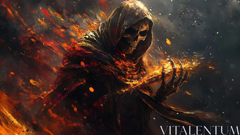 Burning reaper in a storm of embers commands fierce fire