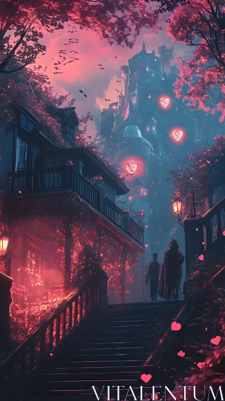 Enchanted Pathways Through Glowing Pink Forests