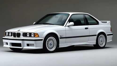 BMW E36 M3 coupe studio shot with white paintwork.