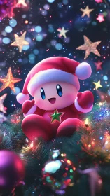 Starry Santa sprite bounces through glowing holiday bokeh
