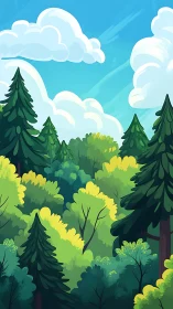 Serene Forest Landscape with Blue Skies and Lush Vegetation