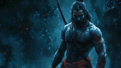 Stormlit warrior wrapped in mythic midnight resolve.