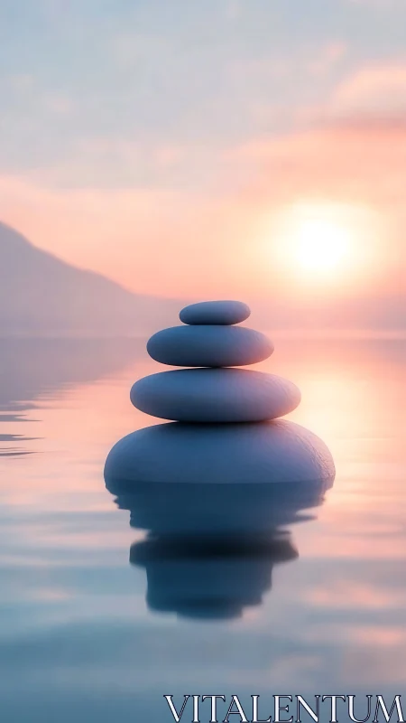 Sunrise stones in quiet water, a pastel-breath of balance.