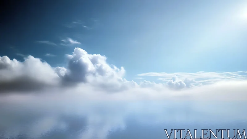 Low horizon cloud bank reflected on calm water surface.