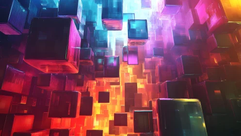 Vibrant Floating Cubes in a Futuristic Digital Abstract Scene.