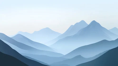 Gentle blue mountains drifting into a calm morning sky.