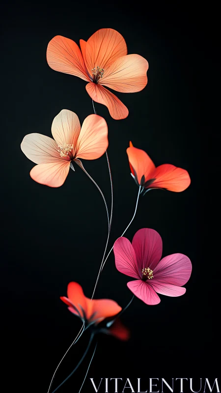 Gradient Cosmos Flowers Against Black.