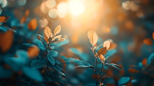 Backlit foliage under shallow depth-of-field bokeh glow.
