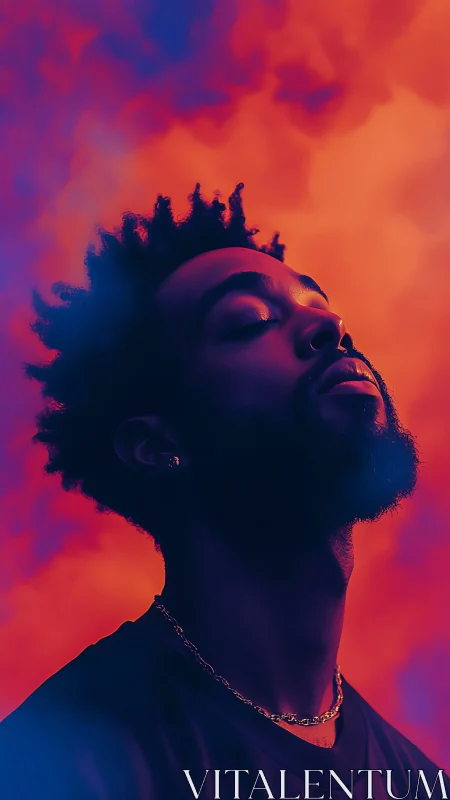 Softly closed eyes welcome calm in a glowing sunset sky