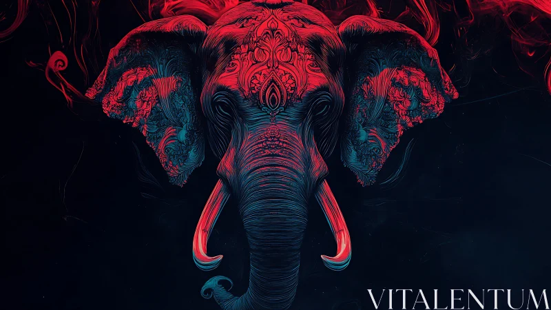 Elephant head illustration shows symmetrical neon linework