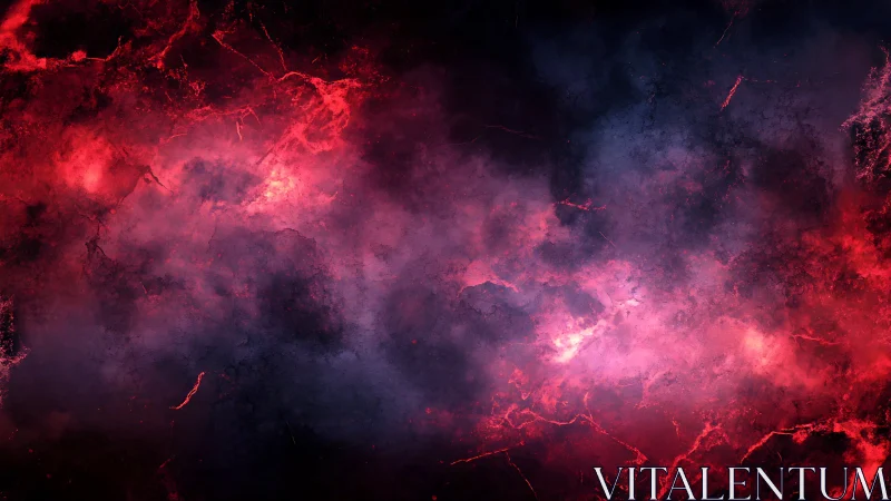 Nebulous crimson storm cloud with luminous electric fractures.