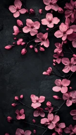 Pink Cherry Blossoms Against Dark Textured Surface.