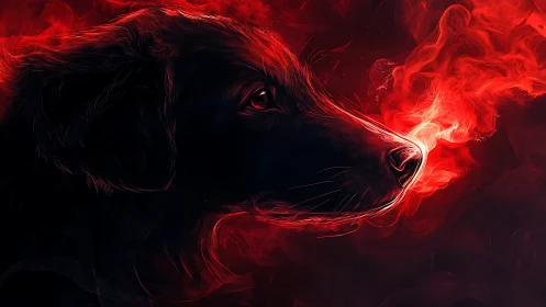 Red neon canine profile with glowing vaporous muzzle flare