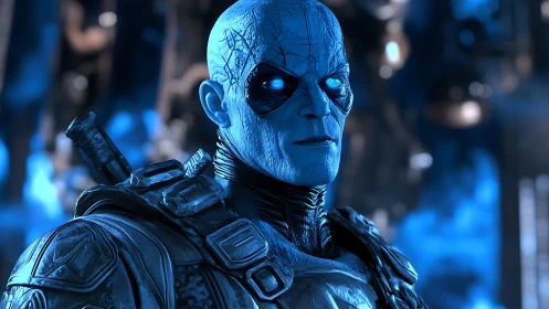 Glacier-eyed warrior scans a neon-frozen battlefield for threats