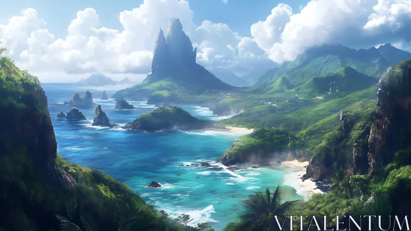 Dramatic Island Peak Rising from Turquoise Waters.