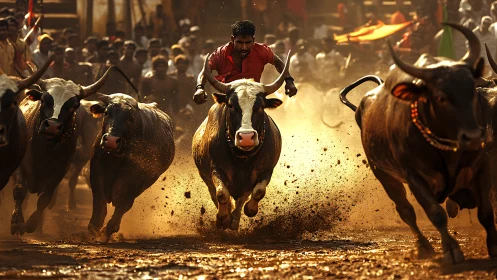 Dust, thunder, and courage in a village bull racing charge.