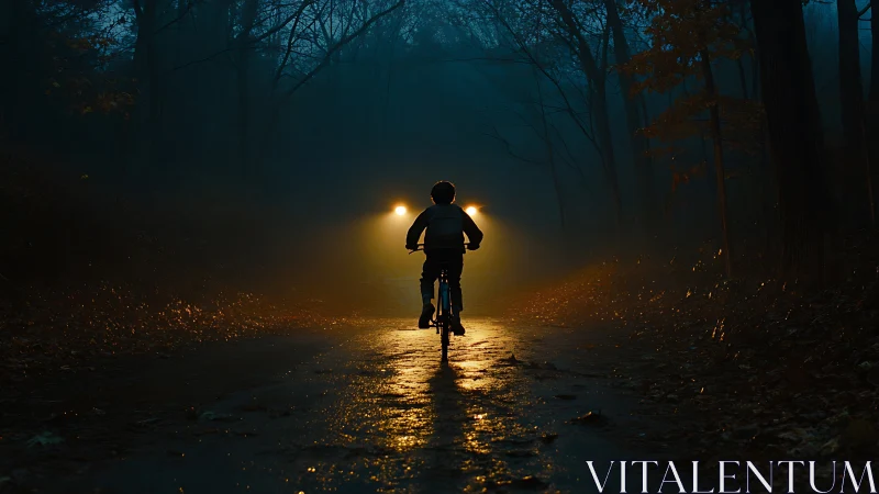 Night Rider on Forest Path Glowing with Adventure.