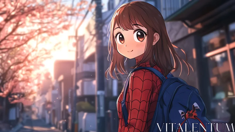 Sunset stroll with shy spider-suited schoolgirl charm.