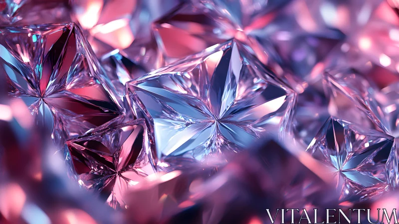 Close-up of Faceted Crystals in Pink and Purple Abstract Style.