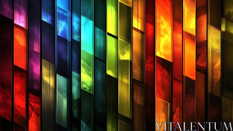 Vibrant abstract stained glass wall with geometric color blocks.