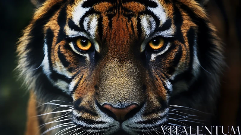 Tiger gaze dominates frame with intense golden focus