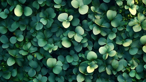 Emerald clover canopy swirling in soft layered forest light.