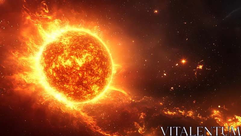 Solar surface erupts with molten plasma arcs in deep space.