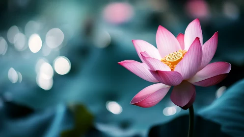 Pink Lotus Bloom with Bokeh Depth of Field