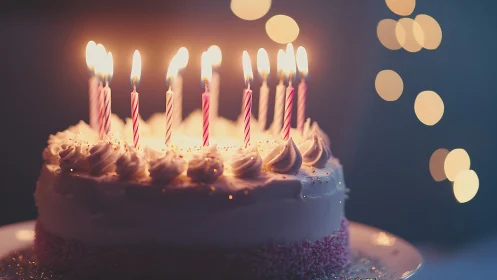 Birthday Cake Glowing with Candles and Joy.