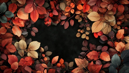 Digital painting foliage frame with dark negative space center.