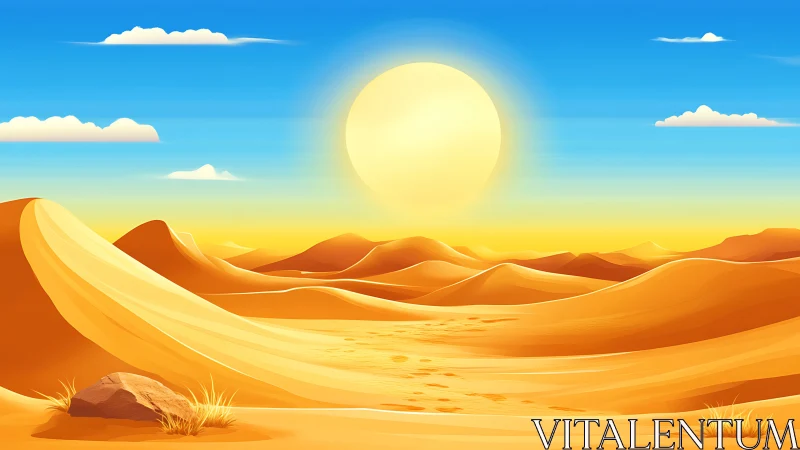 Golden desert sun over rolling dunes and quiet footprints.