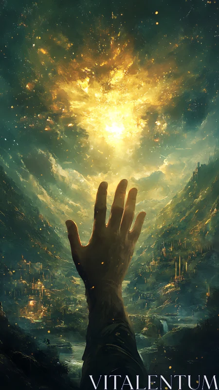 Reaching toward a radiant sky of cosmic golden light